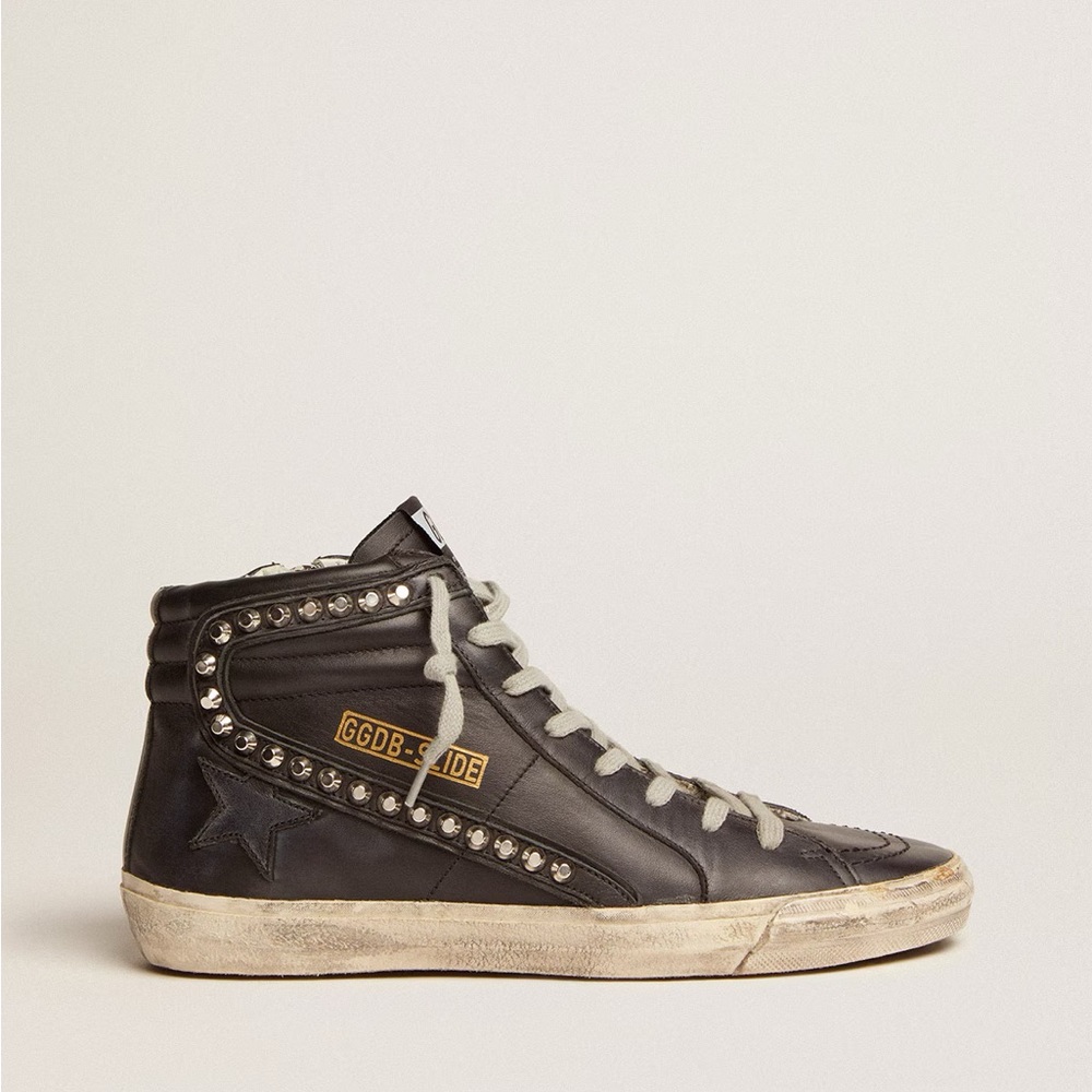 Golden Goose Black High-Top Slide Sneakers with Studs